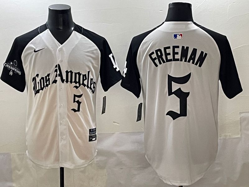 Men 2025 Los Angeles Dodgers #5 Freeman White black Five generations Joint Name Nike MLB Jersey style 5264